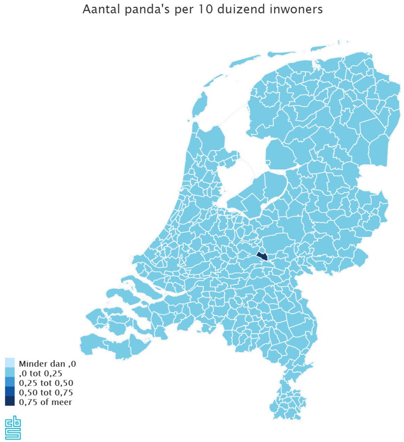 Een kaart waarop te vinden is waar de meeste panda's wonen in NL