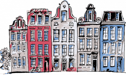 Tekening huizen in Amsterdam