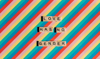 Een regenboog met de tekst Love has no gender